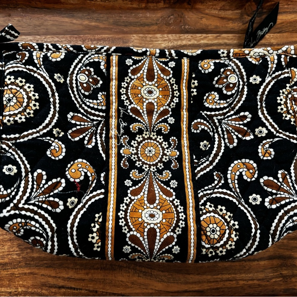 Vera Bradley Black, Mustard & White Quilted Floral Cosmetic Pouch